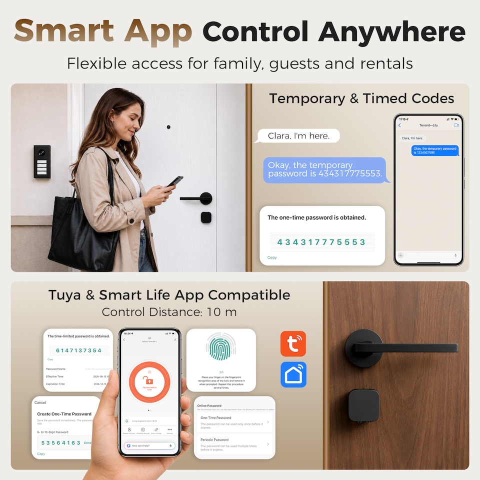 image 1 of HOMCOM Smart Door Cylinder, 5-in-1 (Fingerprint/Passcode/APP/NFC/Key)