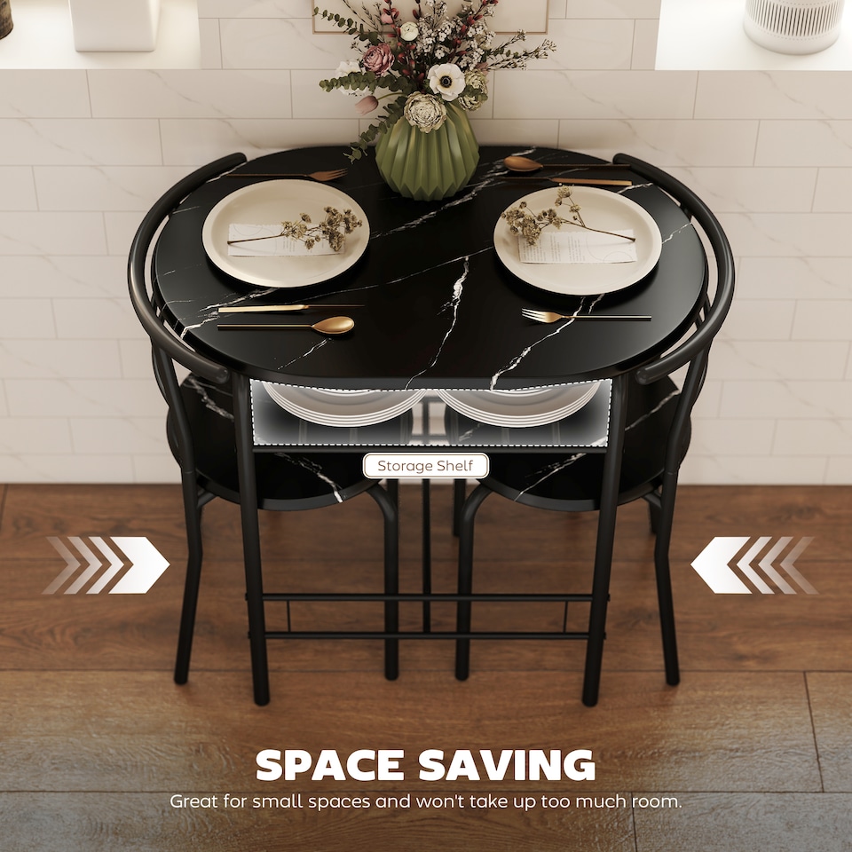 image 1 of HOMCOM Breakfast Bar Table and Stools Set, Dining Room Set with Shelf, Black | Black | Black