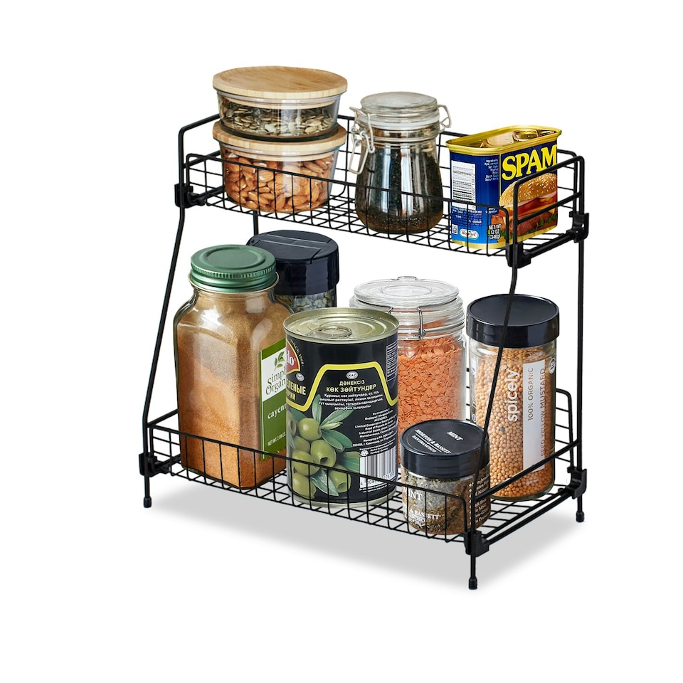 image 1 of Living and Home 2-Tier Metal Jar Storage Rack Organizer - Black | Black
