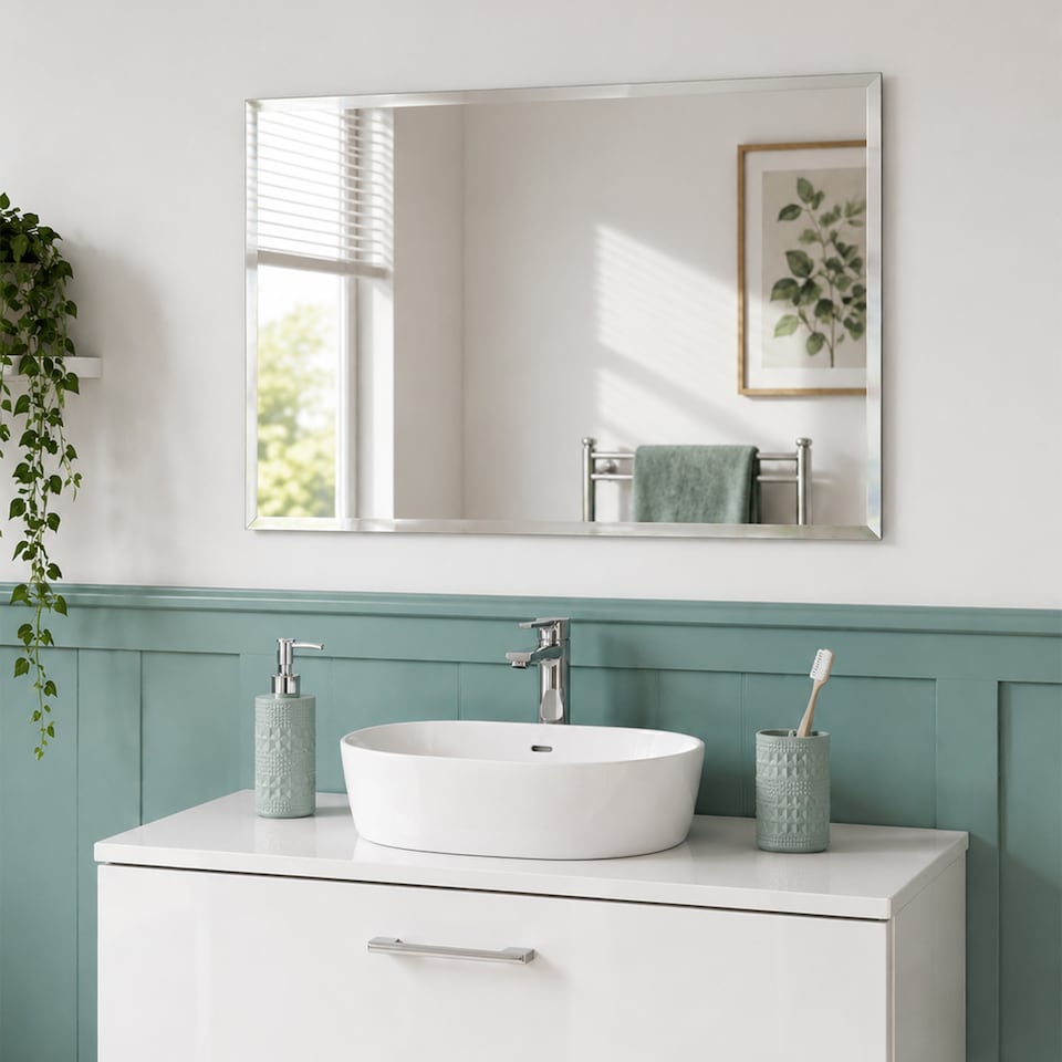image 1 of Showerdrape Fairmont Rectangular Wall Mounted Frameless Bevelled Edge Bathroom Mirror 70 x 50cm | Chrome | Mirror | 1