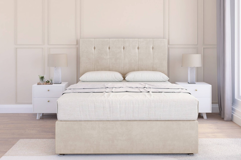 image 1 of Sloomy Highbury Cream Plush Divan Bed Base 4 Drawers With 26 Inch Strutted Headboard | Cream | Cream | Small Double | 1