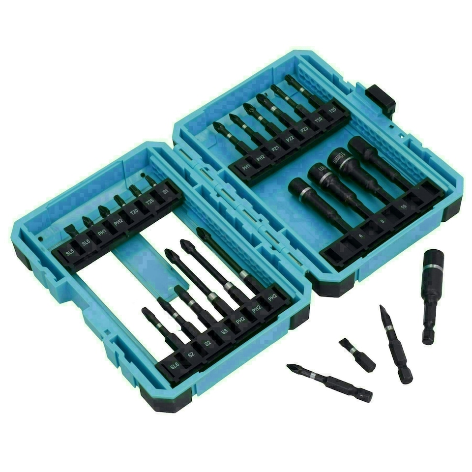 image 1 of Impact Screwdriver And Nut Driver Bits Phillips Pozi Slotted 26pc Shallow + Deep