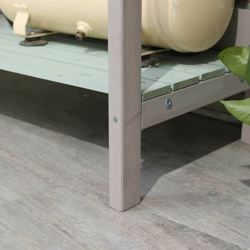 image 1 of HOMCOM Outdoor Potting Table Bench Workstation with Wood Planting Shelves Grey
