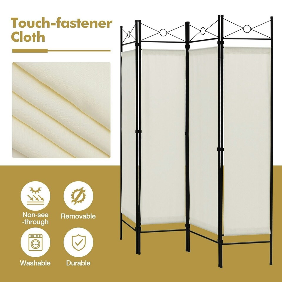 image 1 of COSTWAY 4-Panel Room Divider Folding Privacy Screen White White