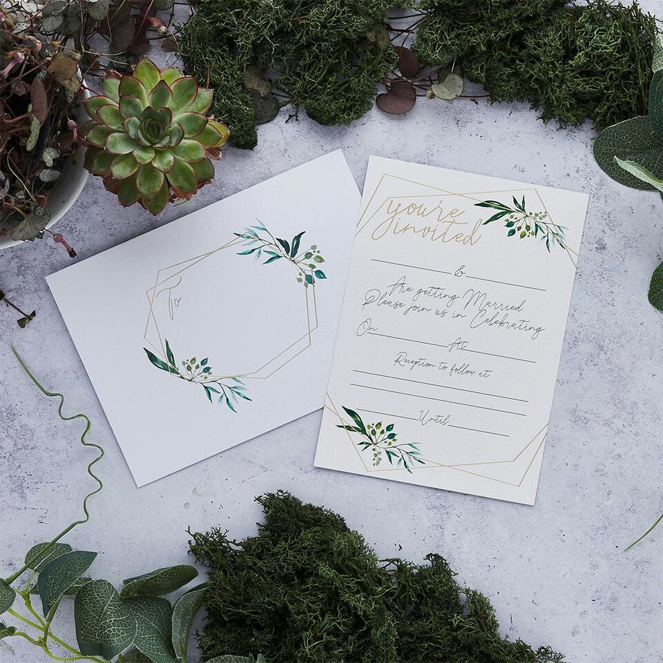 image 1 of Geometric Greenery Day Invitations & Envelopes - Pack of 25