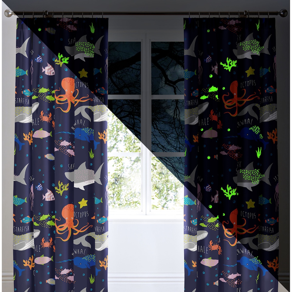 image 1 of Bedlam Sea Life Pencil Pleat Curtains Multi