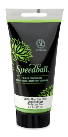 Speedball Water-Soluble Block Ink, Fluorescent Lime Green, 2.5oz