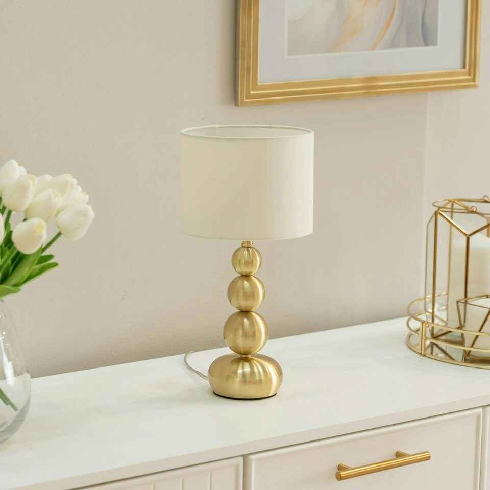 image 1 of ValueLights Marissa Brushed Gold Stacked Ball Table Lamp Light