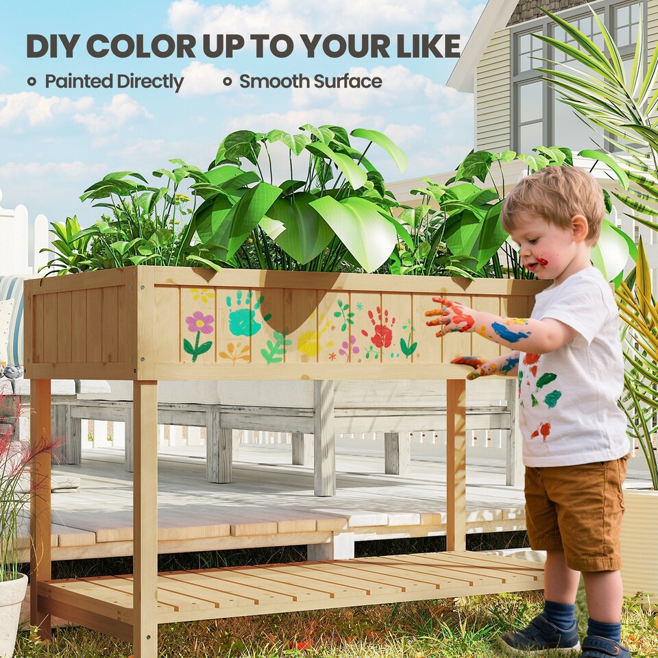 image 1 of Outsunny Wooden Herb Planter Stand 8 Cubes Bottom Shelf Raised Bed Natural