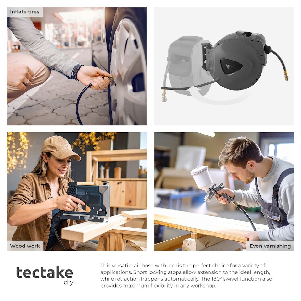 image 1 of Compressed Air Hose with Reel - quarter inch quick coupling | Grey | grey | 20 m | 1