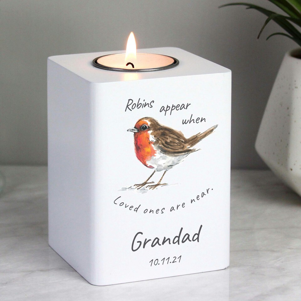 image 1 of Robins White Wooden Tea Light Holder White