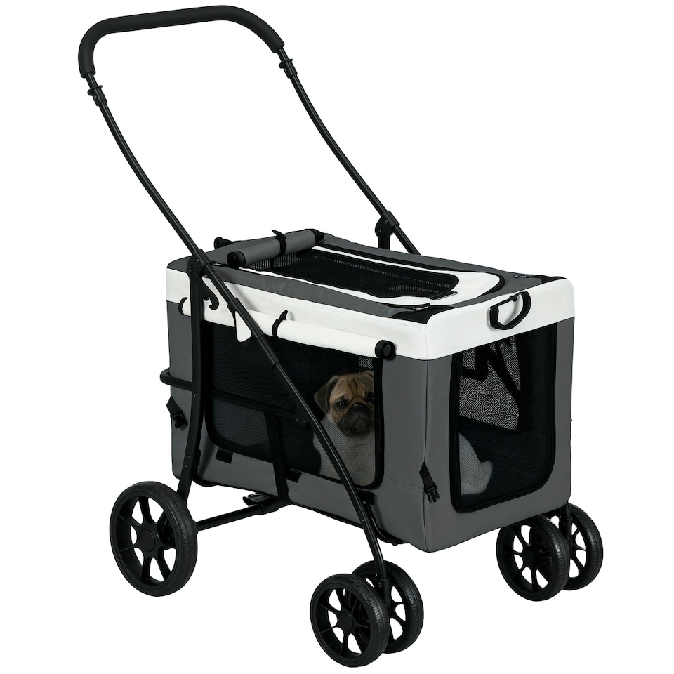 image 1 of PawHut Foldable Pet Stroller w/ Detachable Carrier, Soft Padding - Grey