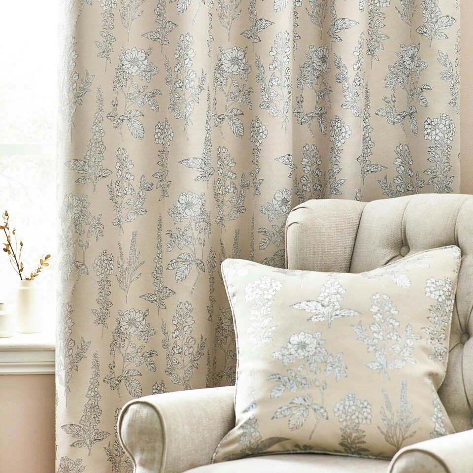 image 1 of Wylder Floral Jacquard Natural Eyelet Curtains 229 x 183cm