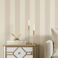 Classic Wide Stripe Wallpaper in Cream and Truffle Multi