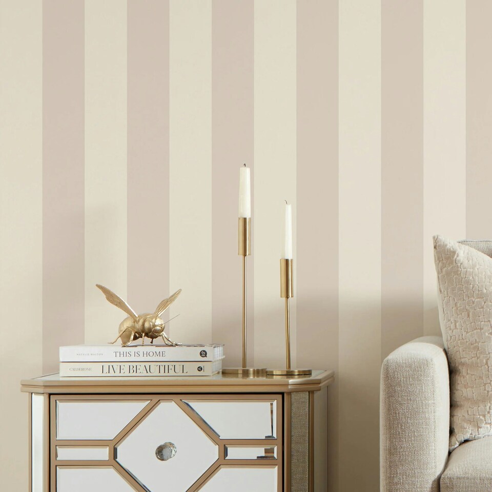 image 1 of Classic Wide Stripe Wallpaper in Cream and Truffle Multi