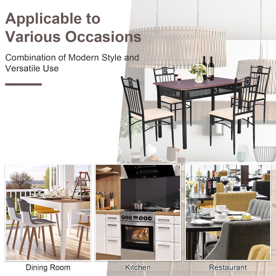 image 1 of COSTWAY 5PCS Dining Table & Chair Set Breakfast Bar Kitchen Furniture with Padded Seat