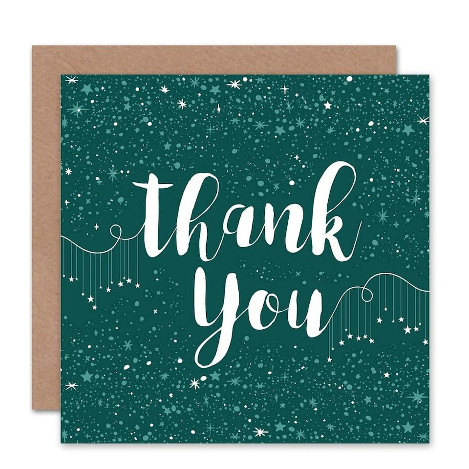 image 1 of Stars Pattern Typography Dark Teal Thank You Card