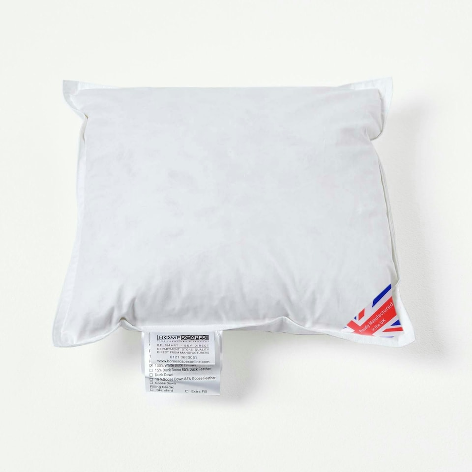 image 1 of Homescapes Luxury Duck Down Cushion Pad Insert Inner 30 x 30 cm (12 x 12 inches) | White | 30 x 30 cm (12 x 12")
