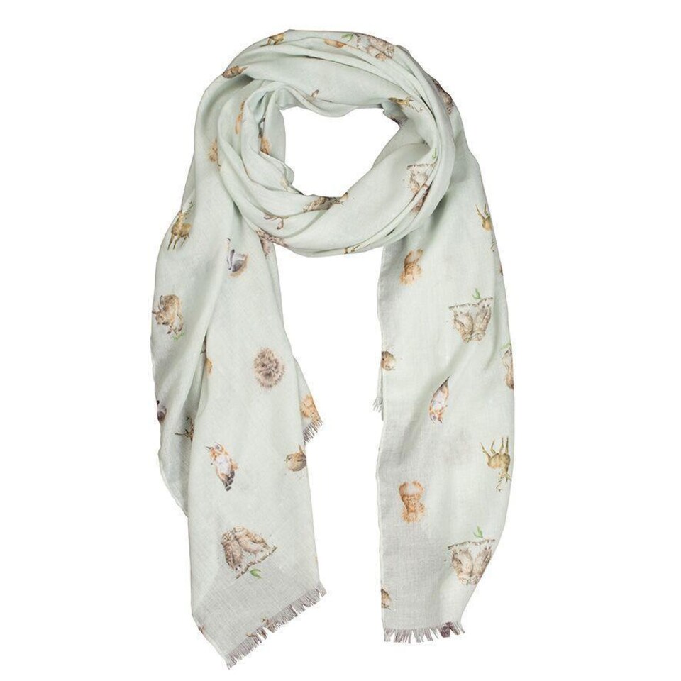 image 1 of Wrendale Designs Woodlanders Sage Green Scarf with Gift Box