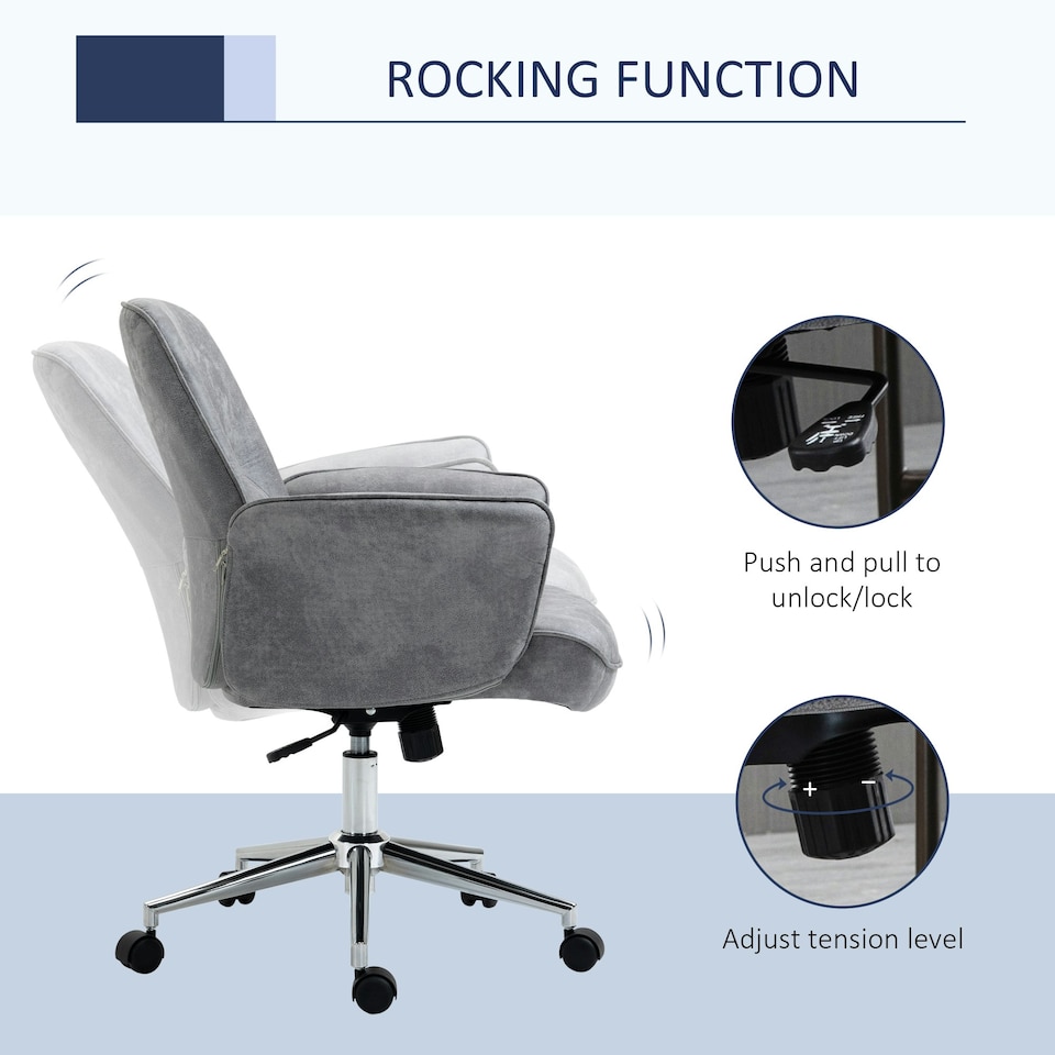 image 1 of Vinsetto Swivel Computer Office Chair Mid Back Desk Chair, Light Grey