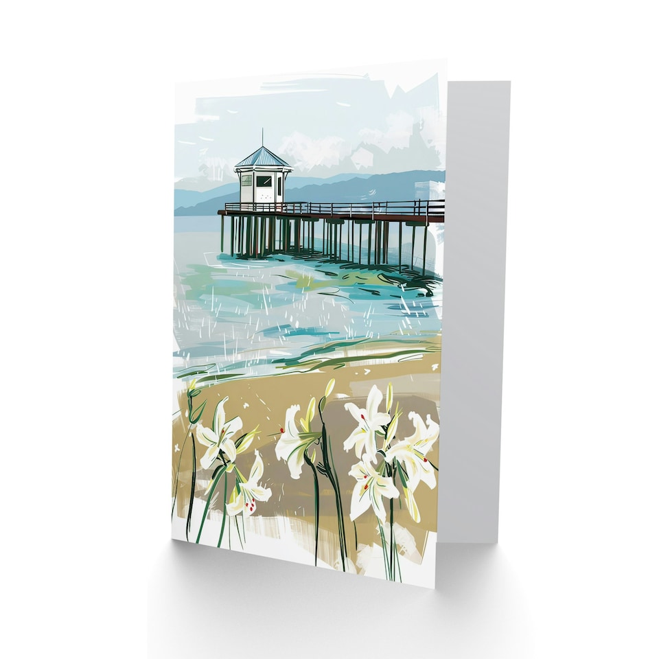 image 1 of Scottish Beach Pier Lily Wildflowers Him Her Birthday Card