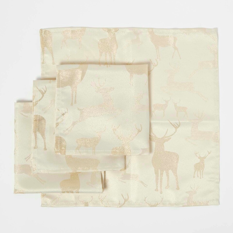 image 1 of Homescapes Gold Stag Christmas Napkins - Set of 4 | Multi | One Size | 1