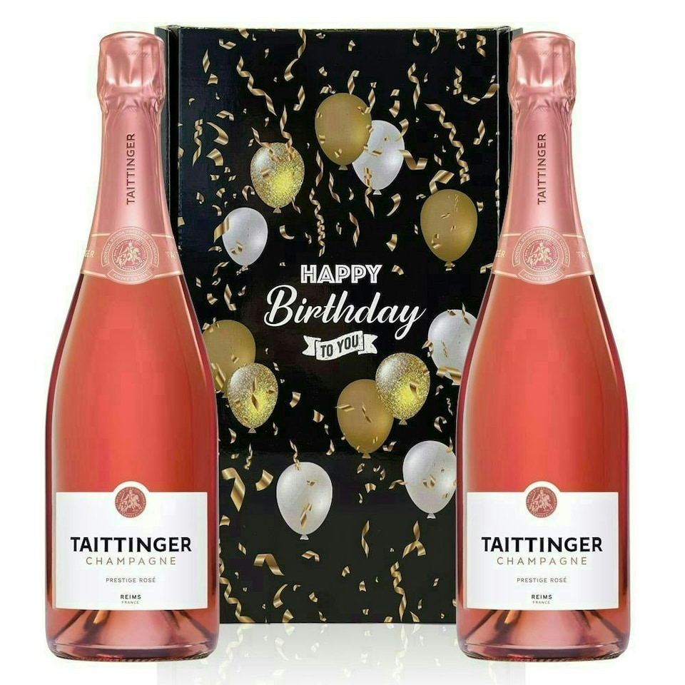 Taittinger Rose Champagne, Happy Birthday Twin Gift Box (Case of 2, 75cl) 12.5% abv