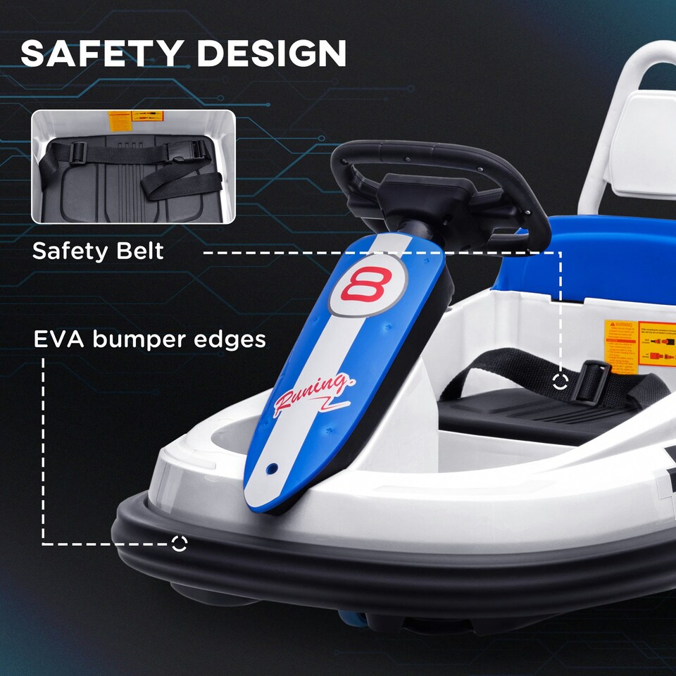 image 1 of HOMCOM 6V Kids Bumper Car, 360° Rotation Waltz Car w/ 2 Speeds - White