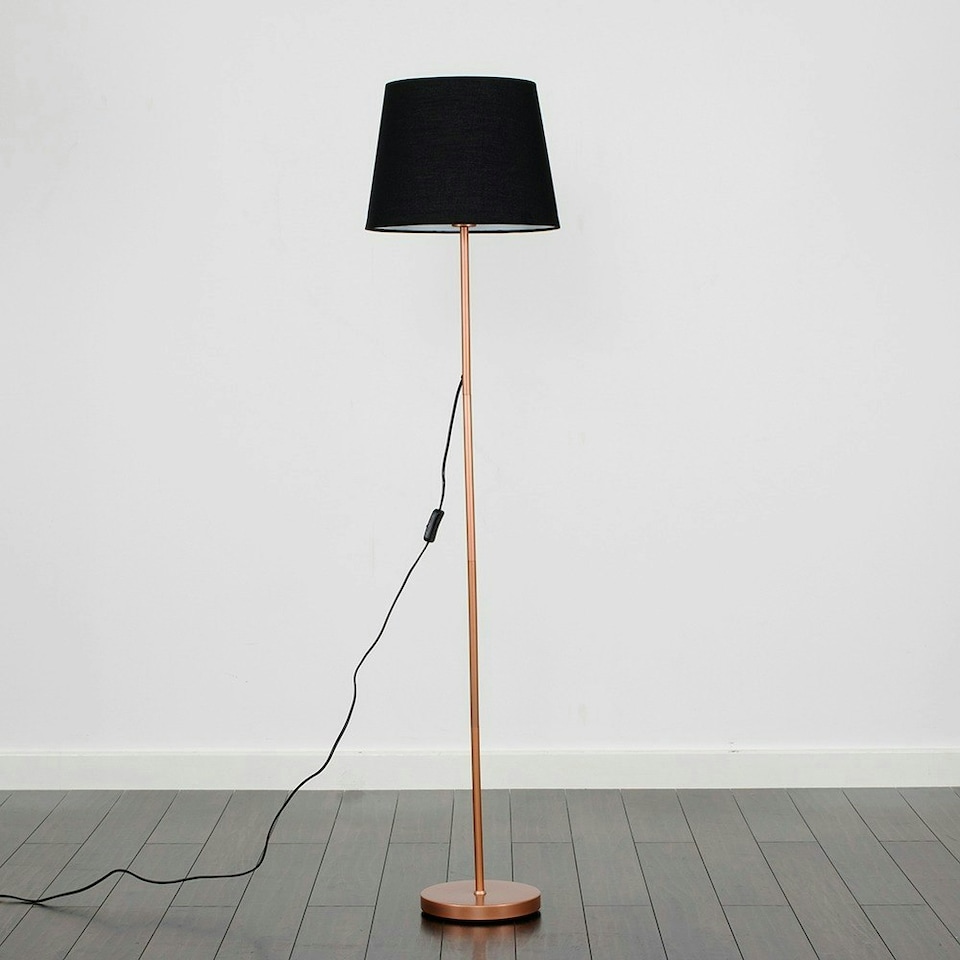 image 1 of ValueLights Charlie Copper Floor Lamp Black Taper Shade 