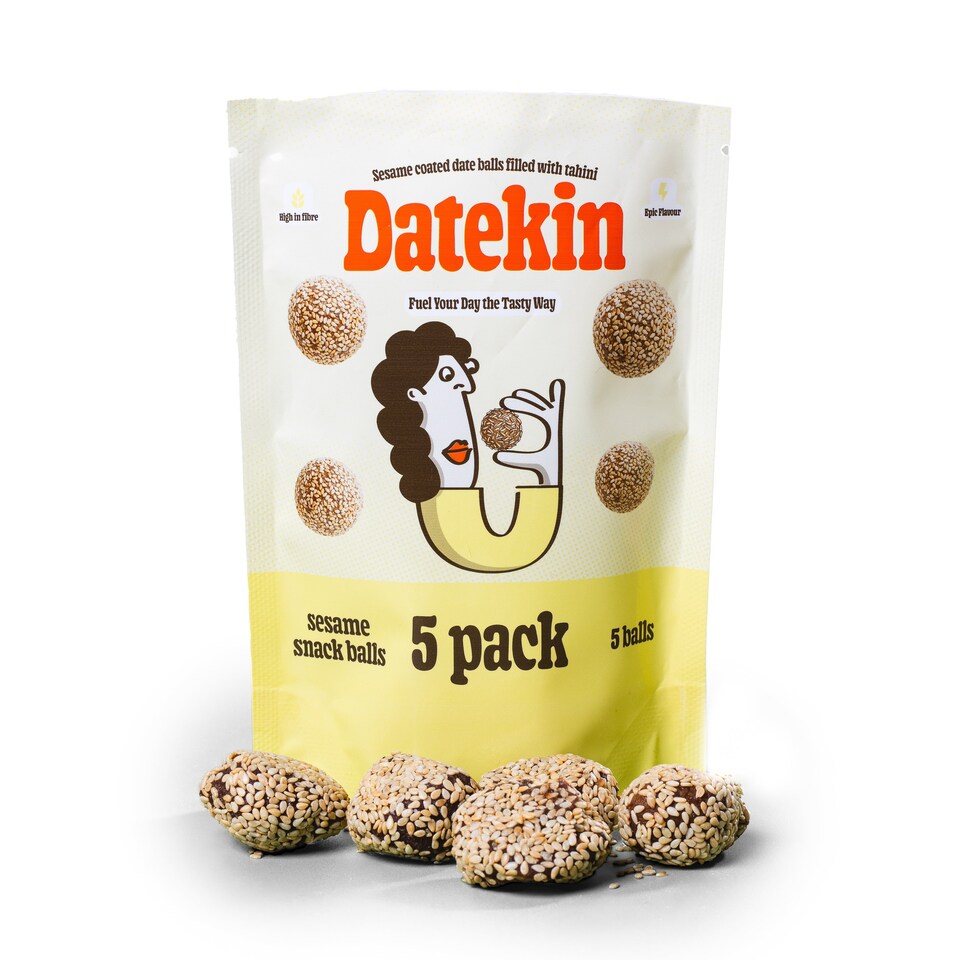 image 1 of Datekin Sesame Coated Date Balls Filled with Tahini (5 x 18g Pack)
