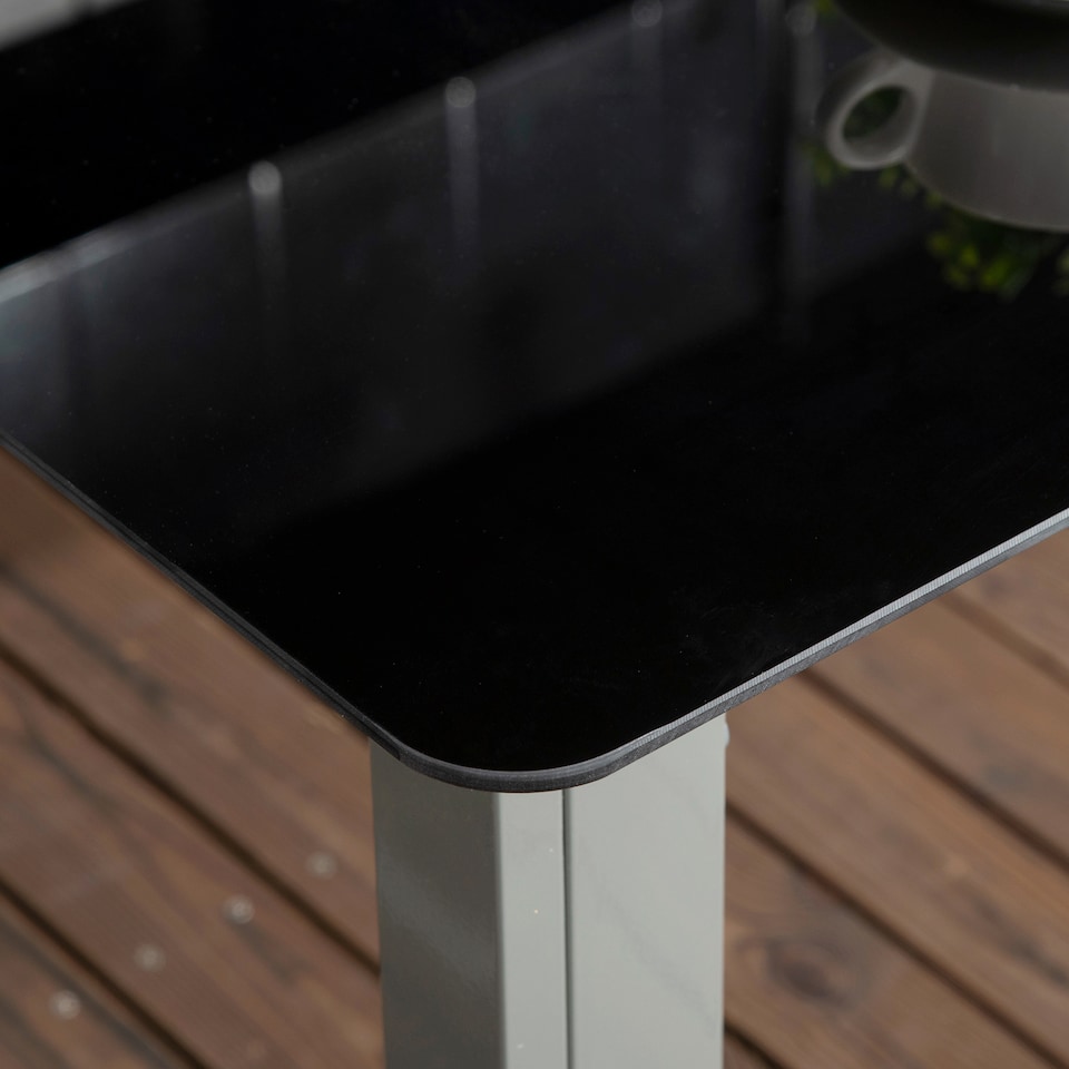 image 1 of Outsunny 7 Piece Garden Dining Set, Outdoor Table and 6 Folding and Reclining Chairs, Aluminium Frame, Tempered Glass Top Table, Texteline Seats, Black