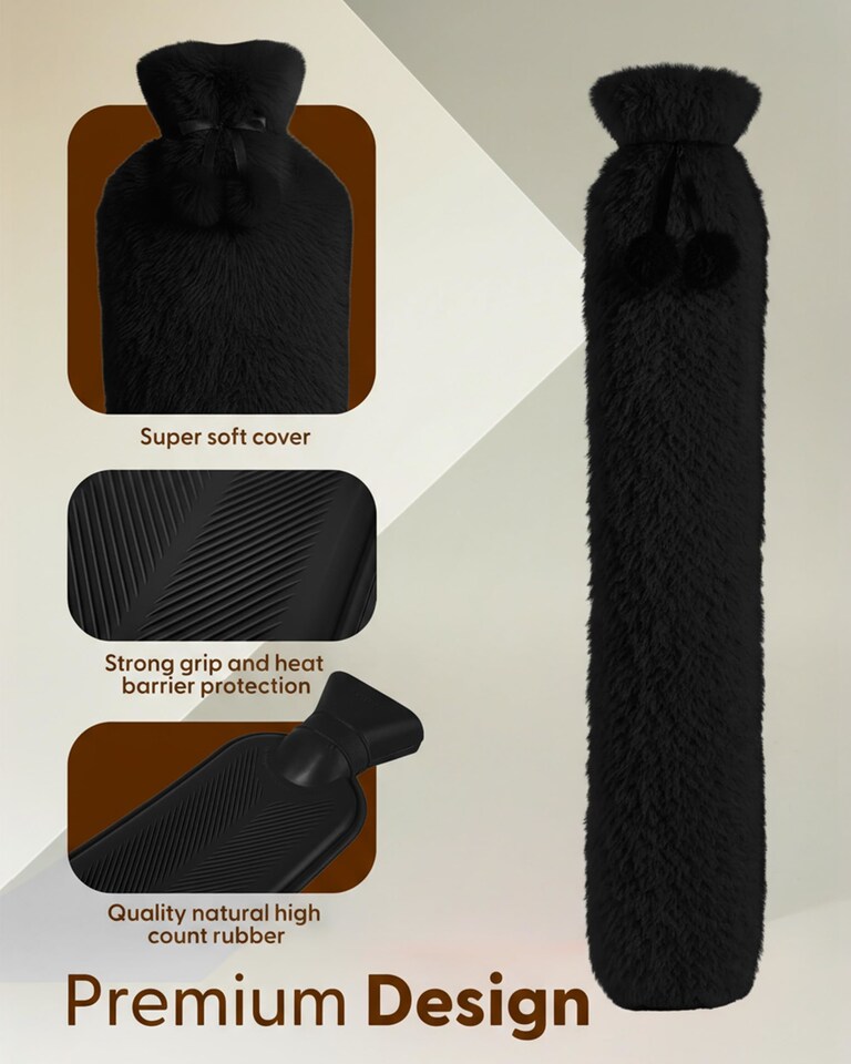 image 1 of Keplin Extra Long Hot Water Bottle 2 Litre Natural Rubber with Fleece Cover
