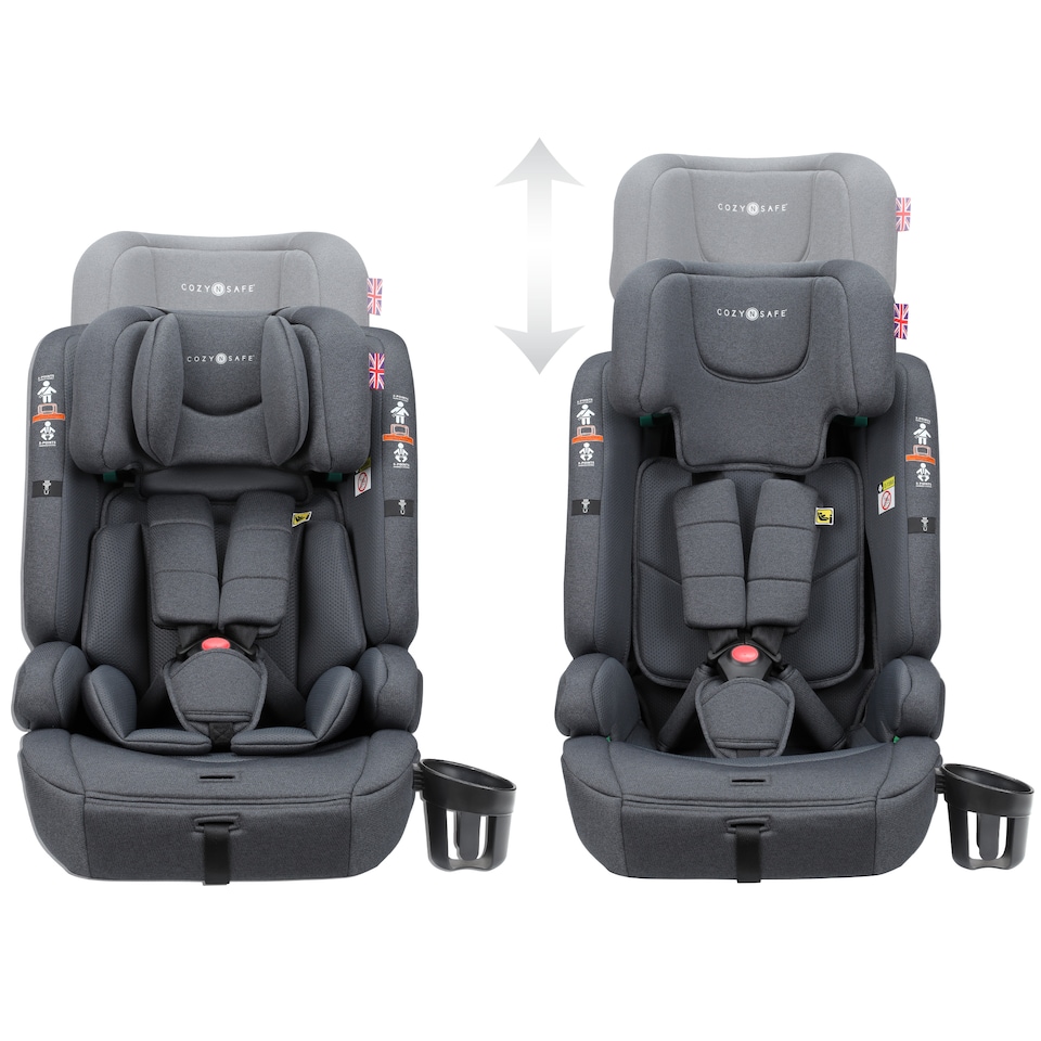 image 1 of Cozy N Safe Everest i-Size Car Seat 76-150cm, ISOFix & Top Tether, 5 Point Harness, Forward Facing High Back Booster, Adjustable Headrest, Cup Holder, Kids Car Seat 9 Months to 12 Years (Slate)