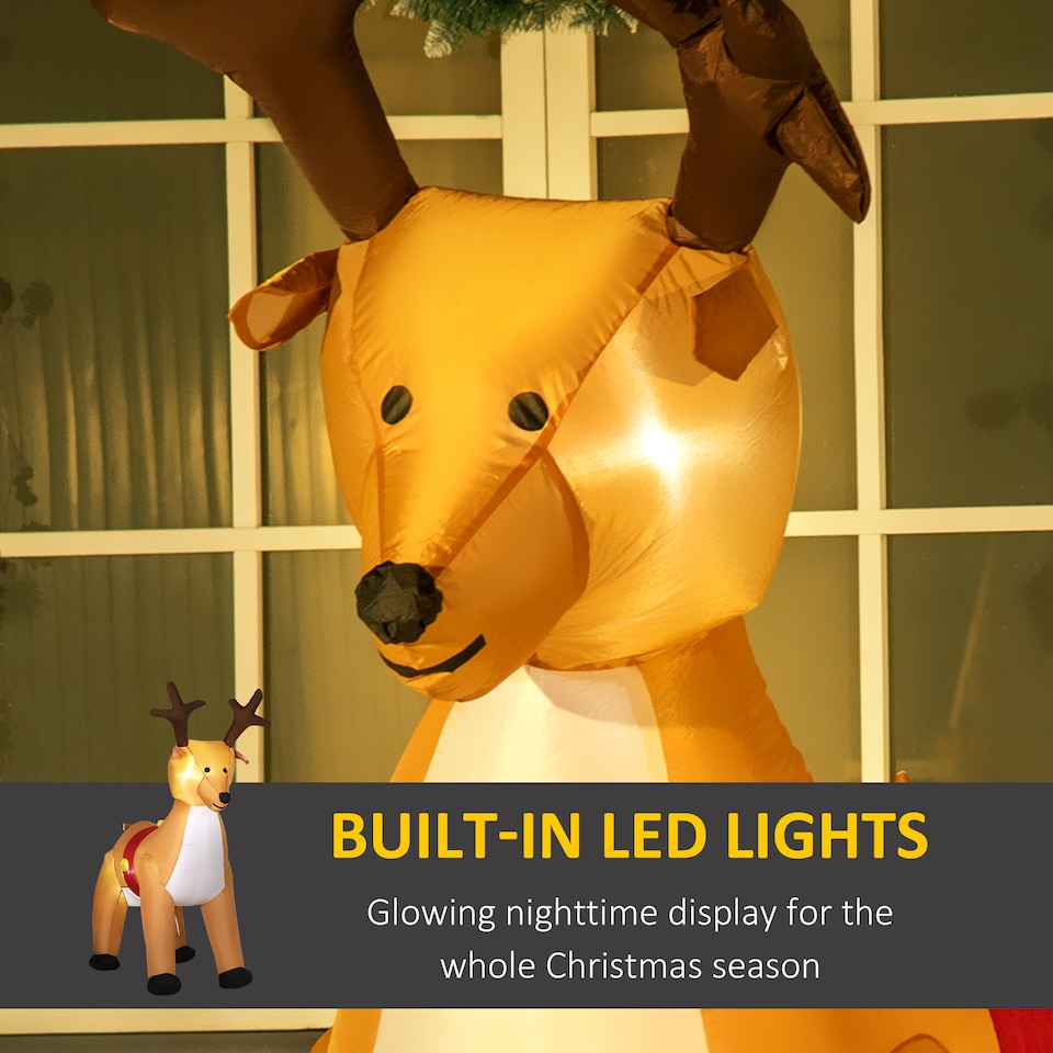 image 1 of HOMCOM 6ft Christmas Inflatable Reindeer Decoration Xmas Indoor Outdoor Fun w Lights Accessories Holiday Blow Up Decor Animal