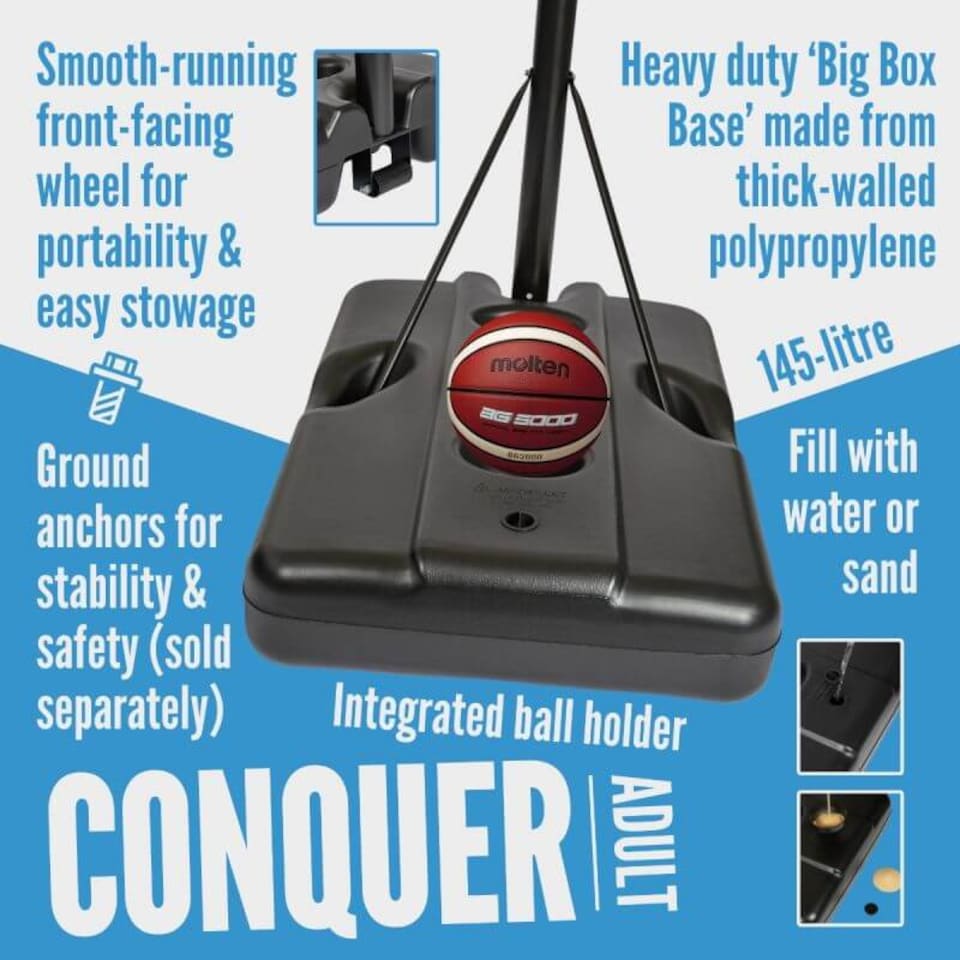 image 1 of NET1 Conquer Pro Adjustable Basketball Hoop — 111×71 cm Backboard, 145 L Portable Base, Black | Multi | BLACK | 4396