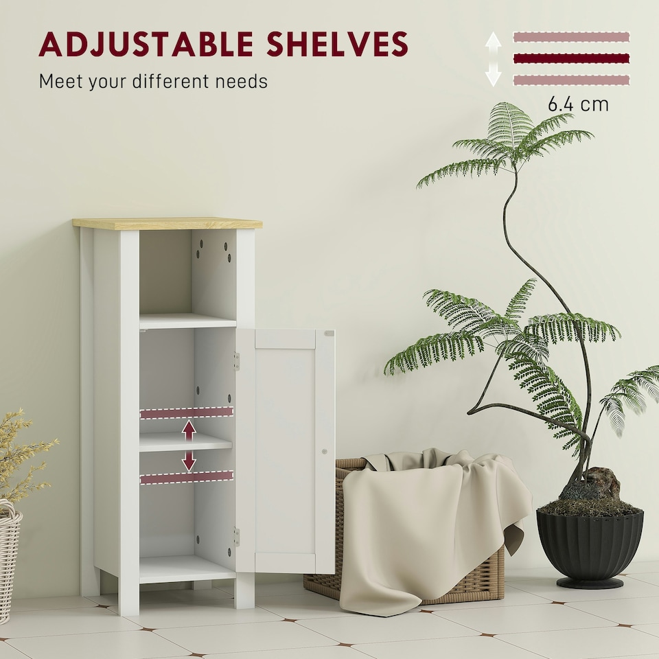 image 1 of kleankin Narrow Bathroom Storage Cabinet with Open Shelf, White White