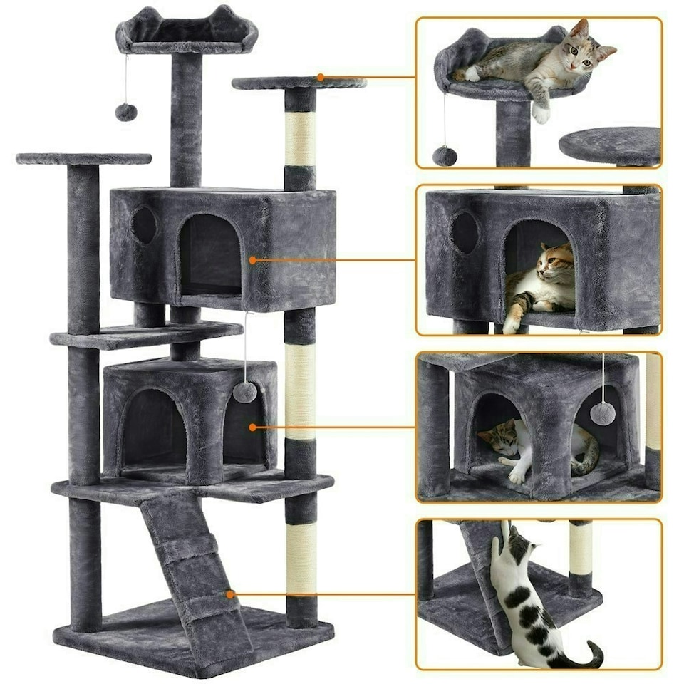 image 1 of Yaheetech 177 cm Cat Tree Tower with Condos and Scratching Posts Dark Grey