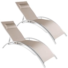 Sun Lounger Set of 2 Alina - 5-step backrest, head cushion, aluminium frame | Cream | beige | 2