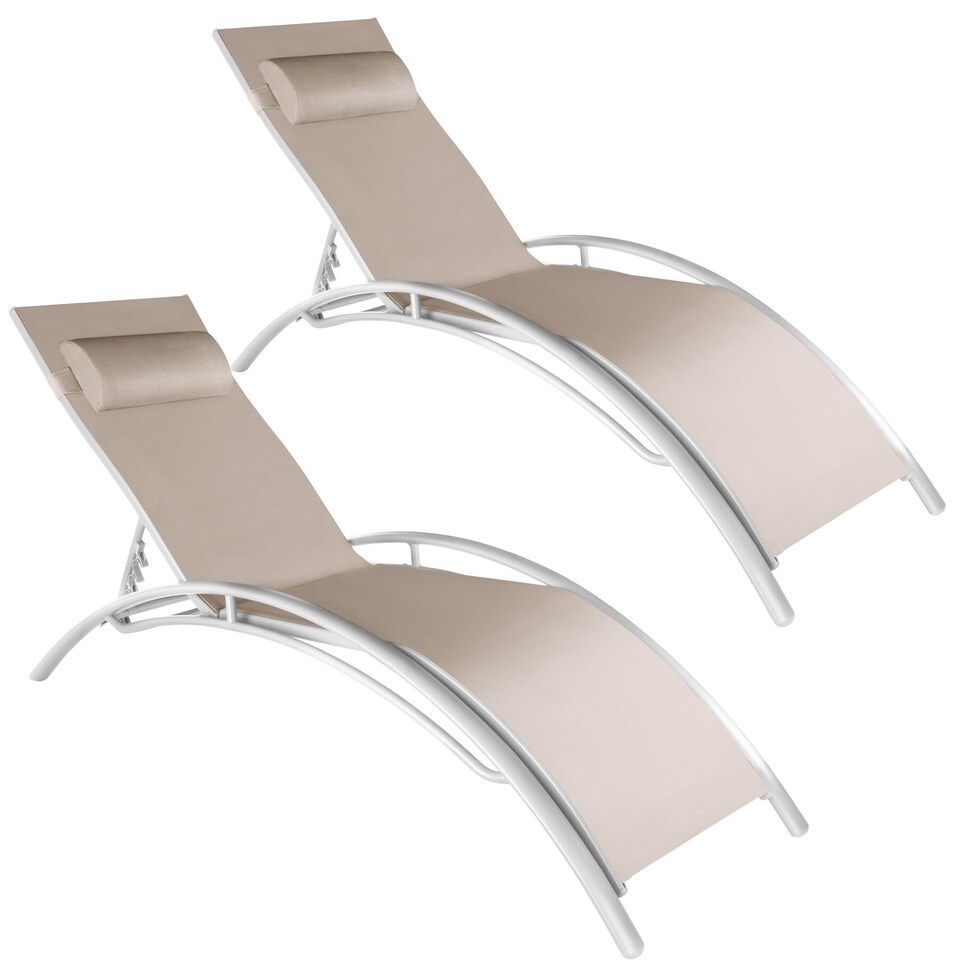 image 1 of Sun Lounger Set of 2 Alina - 5-step backrest, head cushion, aluminium frame | Cream | beige | 2