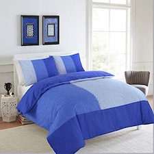 Homes-Linen Suede Patch Multi Colour Suede Reversible Duvet Cover Set Blue | Single