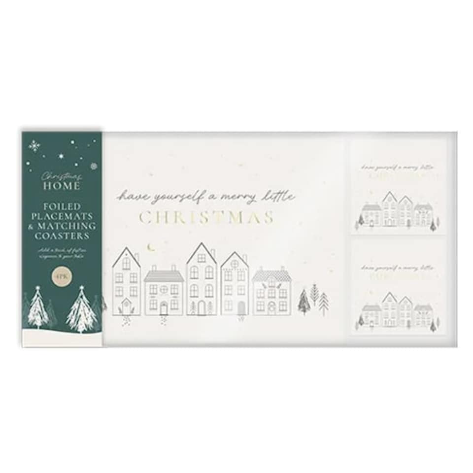 Have Yourself A Merry Little Christmas White Foiled Placemat & Coaster Set - Pack of 4