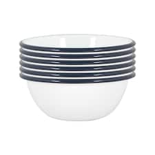 Argon Tableware White Enamel Bowls - 16cm - Navy - Pack of 6 | Blue | Navy