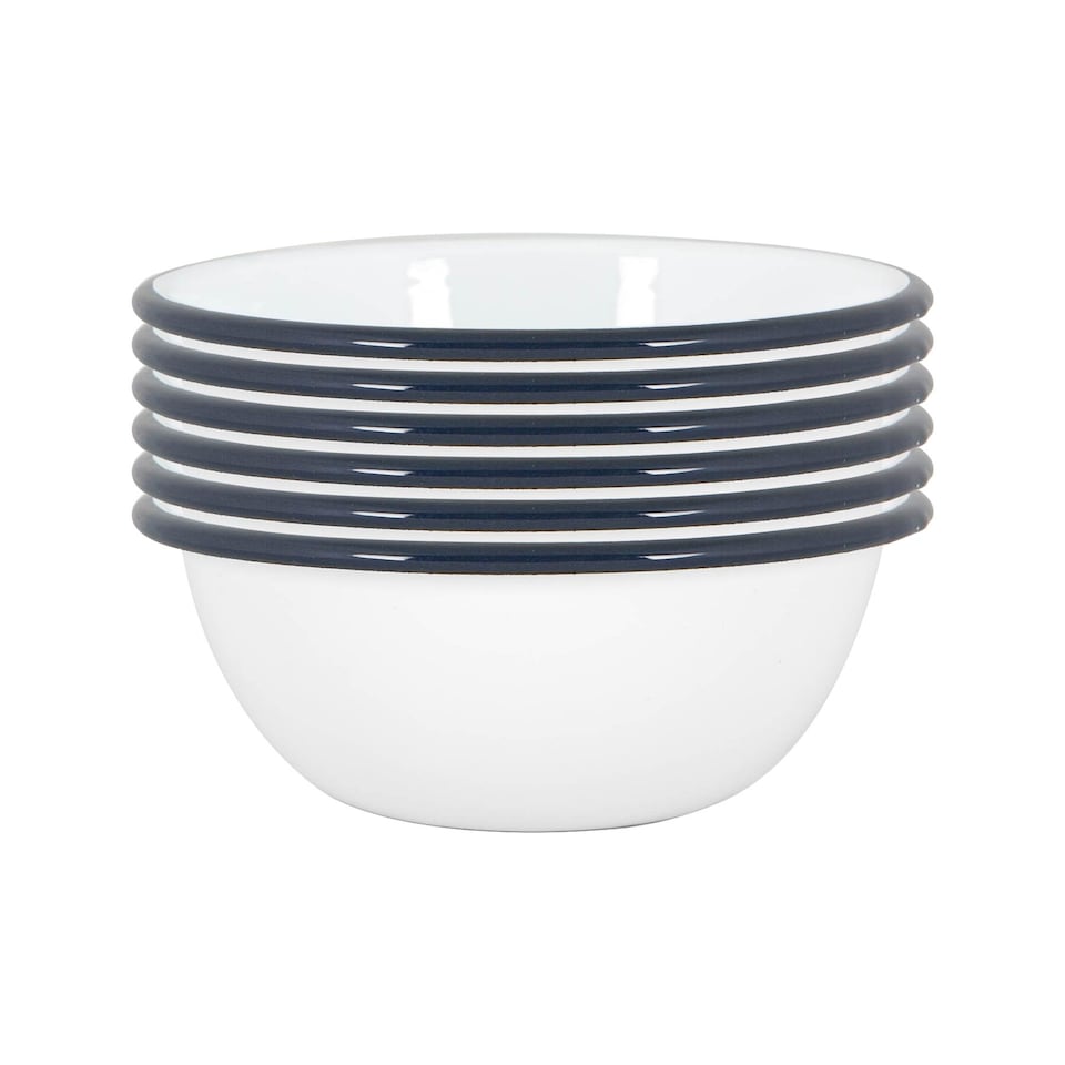 image 1 of Argon Tableware White Enamel Bowls - 16cm - Navy - Pack of 6 | Blue | Navy