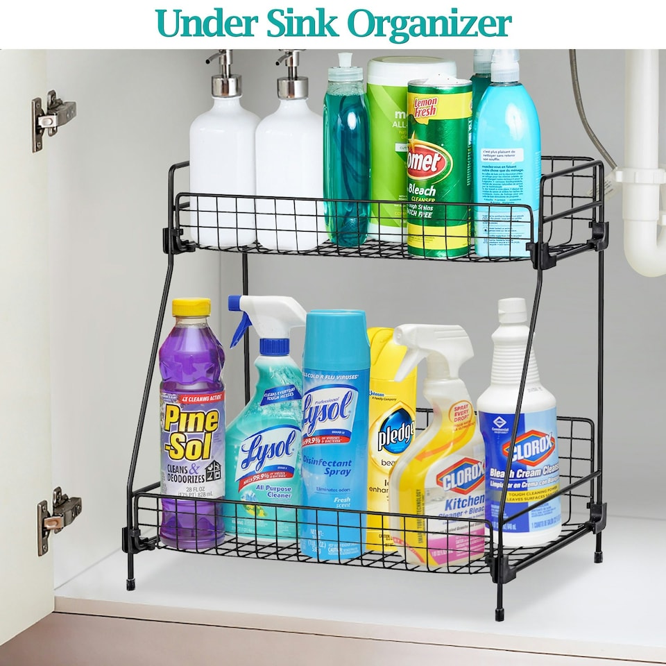image 1 of Living and Home 2 Tiers Free Standing Storage Rack Organizer, Black