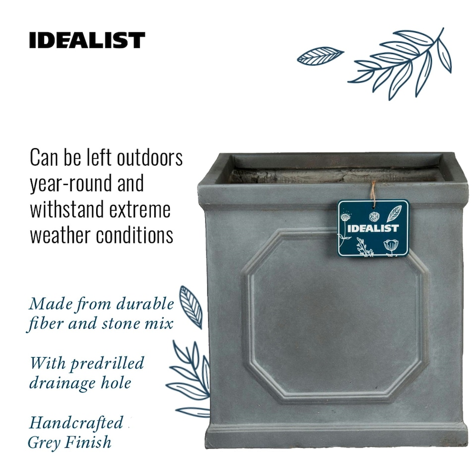image 1 of Faux Lead Chelsea Box Square Grey Light Stone Garden Planter W45 H45 L45 cm, 91 ltrs Cap.