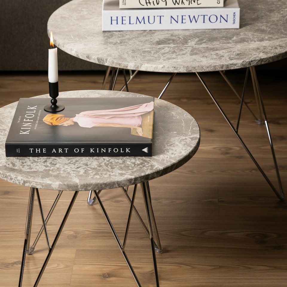 image 1 of Prunus Round Coffee Table with Grey-Brown Marble Top