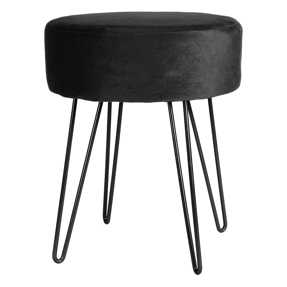 image 1 of Harbour Housewares Round Velvet Footstool - H40 x D35cm - Black/Black | Black | Black/Black