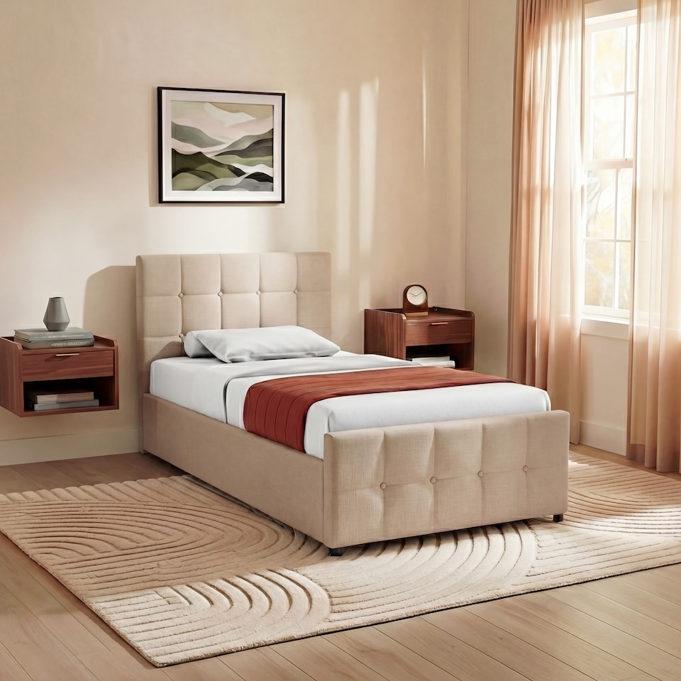 image 1 of Vida Designs Valentina Single Ottoman Lift Up Storage Bed Frame, Beige