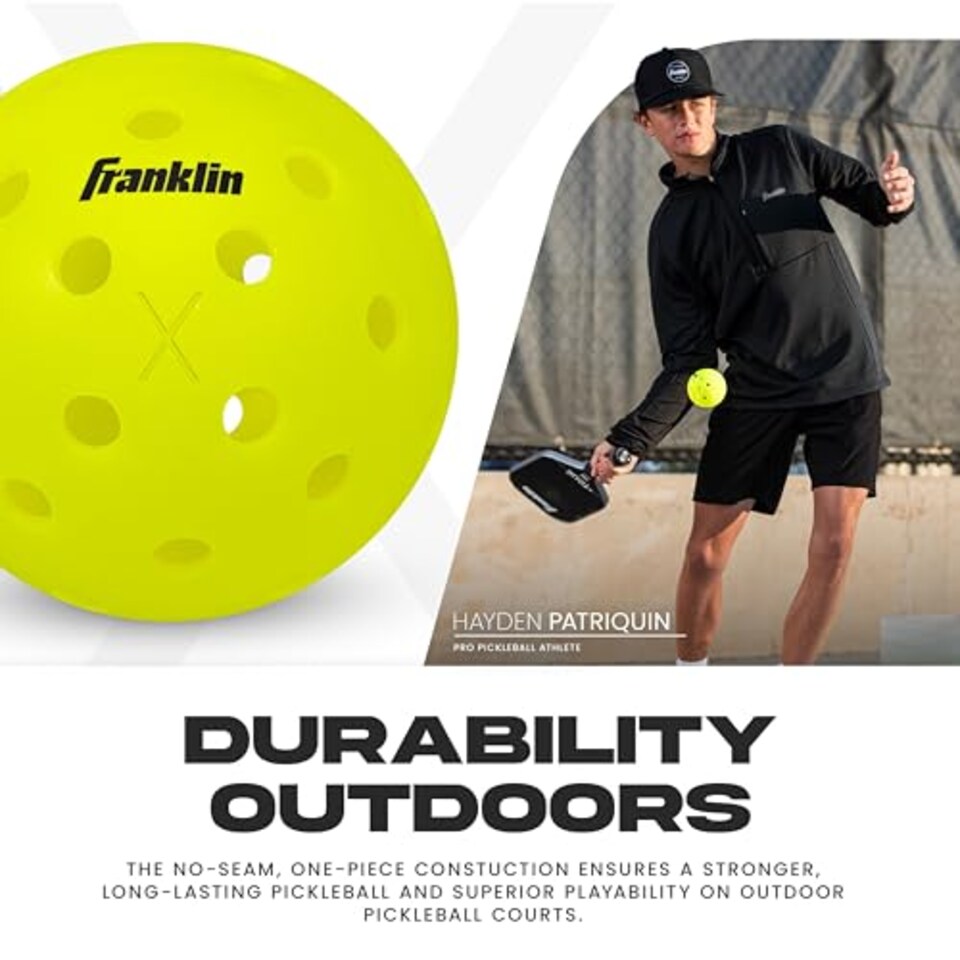 image 1 of Franklin Sports Outdoor - X-40 Pickleball Balls - USA Pickleball (Usapa) Approved - 100 Bulk Pack Outside Pickleballs - Yellow - Us Open Ball