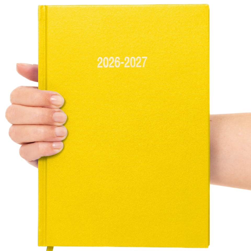 image 1 of 2026 2027 Academic Diary A5 Page a Day - Mid Year Hardback Planner From August 2026 to July 2027 - Student Teacher School Organiser with Ribbon Bookmark (A5, Yellow)
